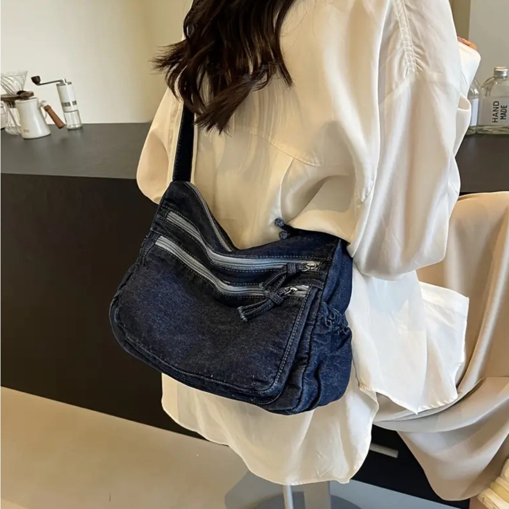 Dark blue denim crossbody bag